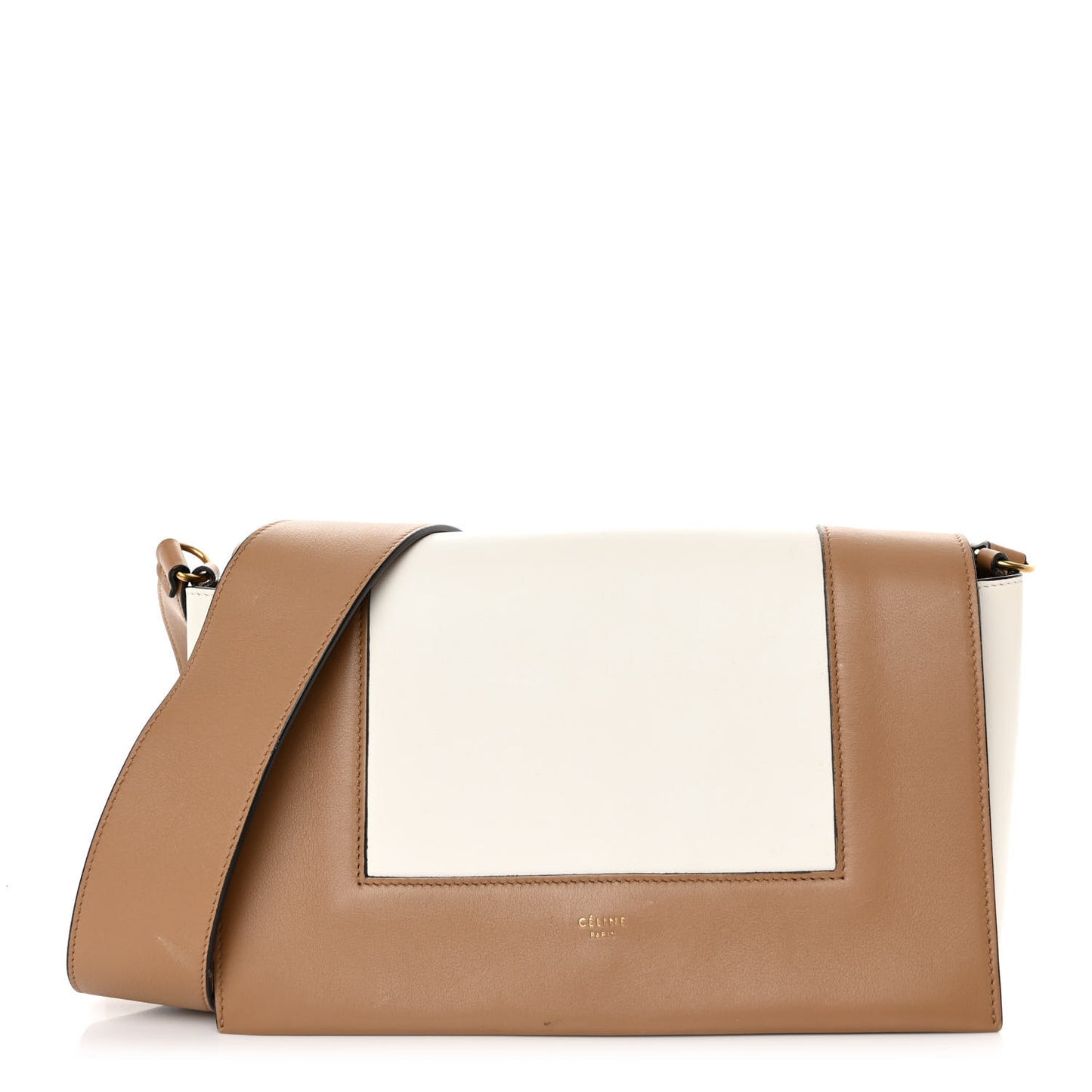 Shiny Smooth Calfskin Medium Frame Shoulder Bag Tan Optic White