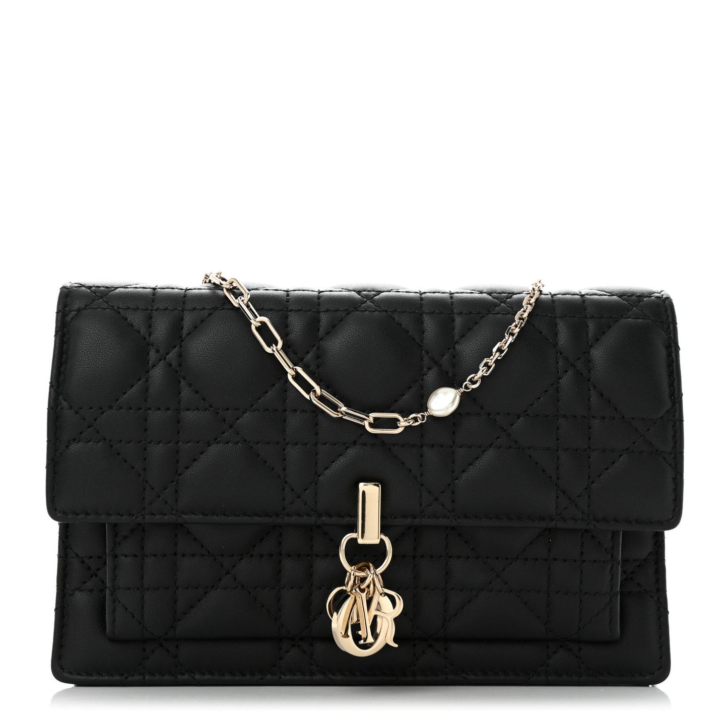 Lambskin Cannage Miss Dior Chain Pouch Black