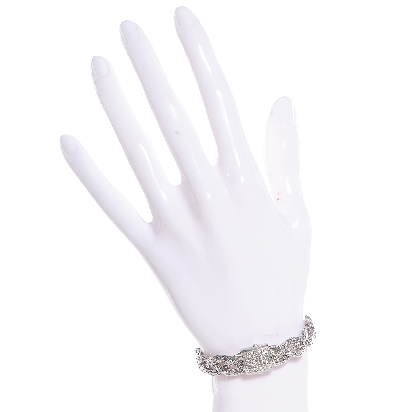 Sterling Silver Pave Diamonds Classic Chain Braided Bracelet Small