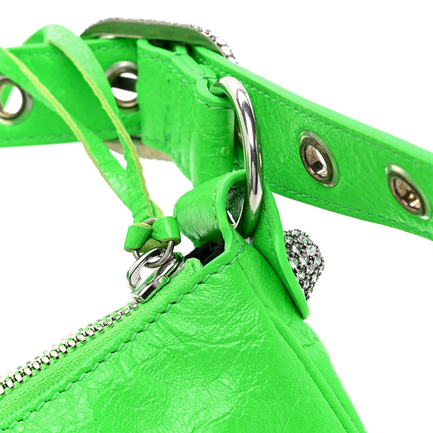 Agneau Arena Crystal Le Cagole Shoulder Bag XS Fluo Green