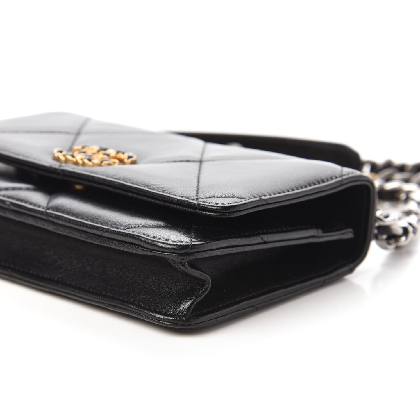 Lambskin Quilted Chanel 19 Wallet On Chain WOC Black