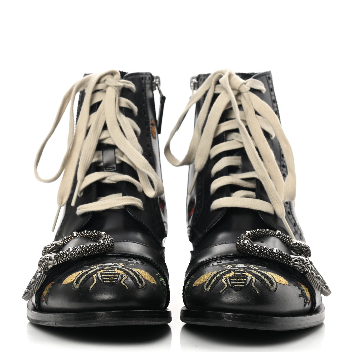 Calfskin Bug Embroidered Mens Queercore Brogue Wingtip Boots 8.5 Black