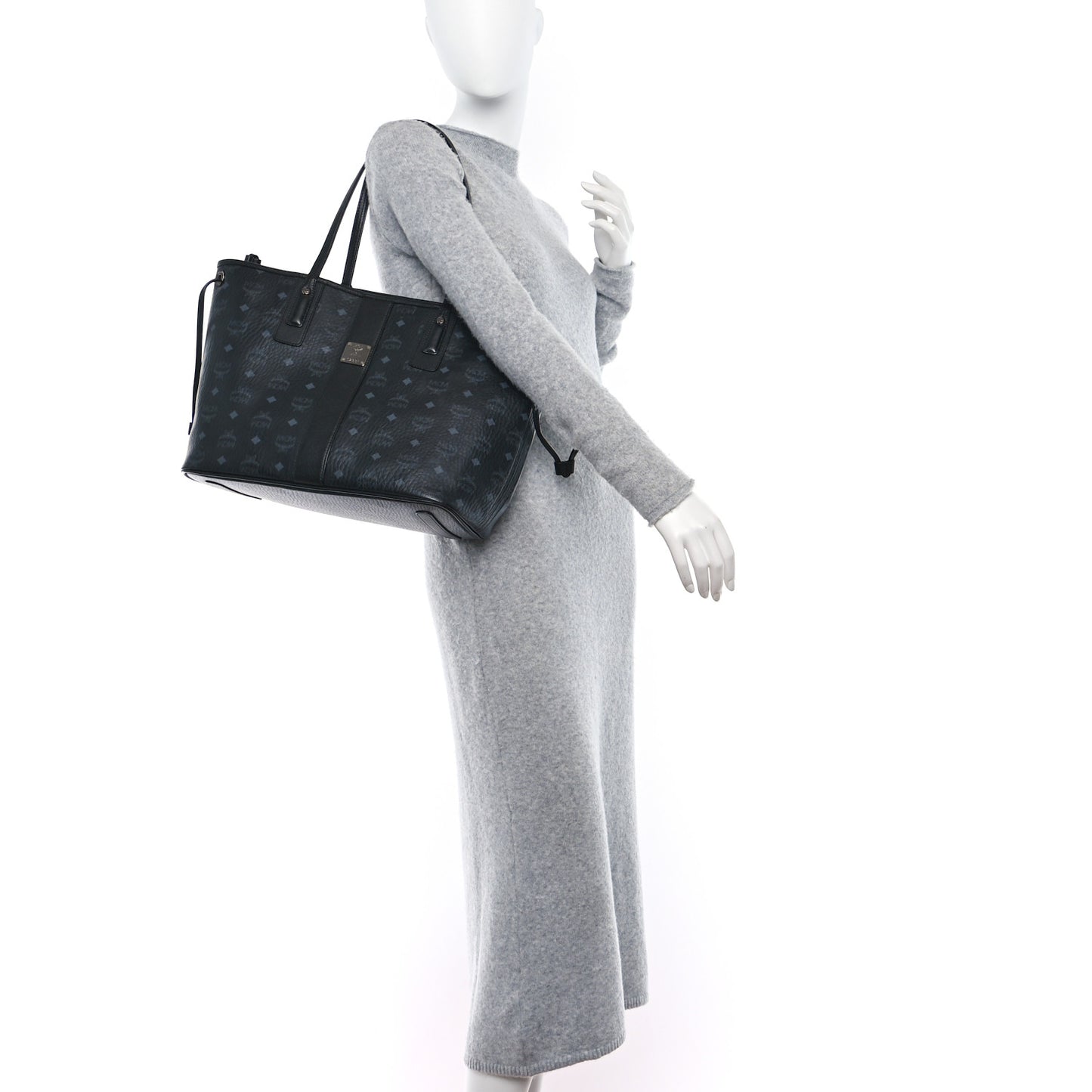 Grained Calfskin Visetos Medium Liz Reversible Shopper Tote Black