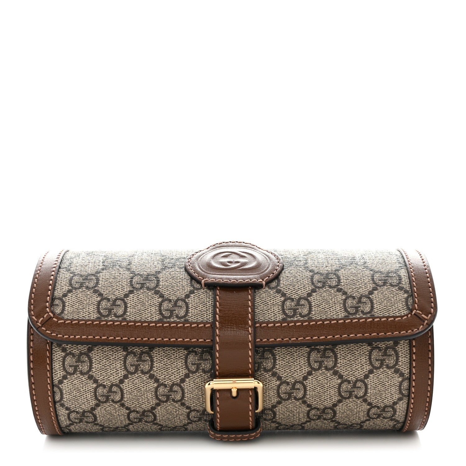 GUCCI GGパターン ケース ブラウン Gucci GG Supreme Monogram Calfskin Watch Travel Case Beige Ebony