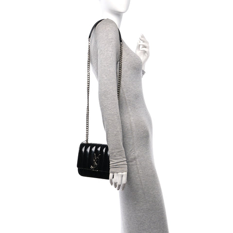 Patent Calfskin Matelasse Monogram Small Vicky Chain Bag Black