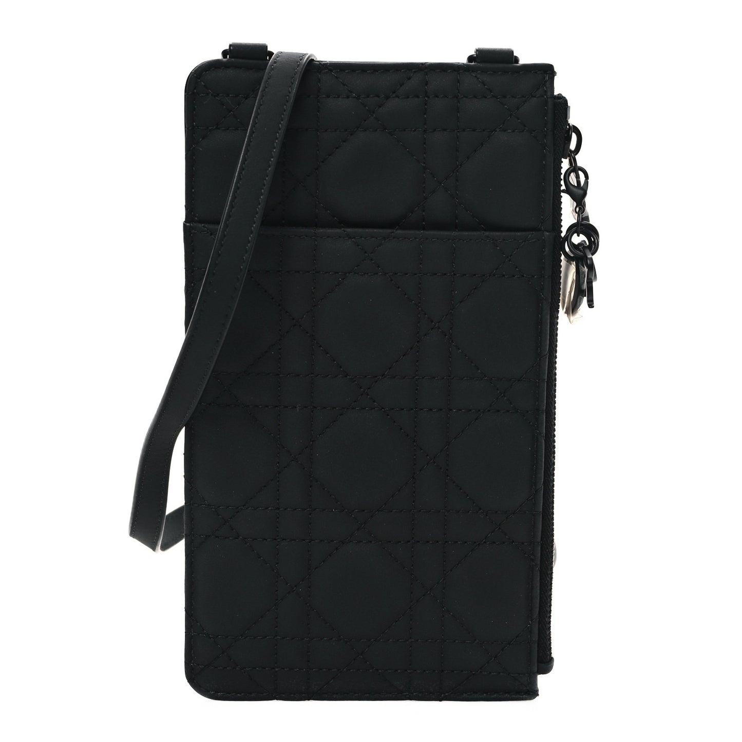 Ultra Matte Calfskin Cannage Lady Dior Zip Wallet With Strap Black
