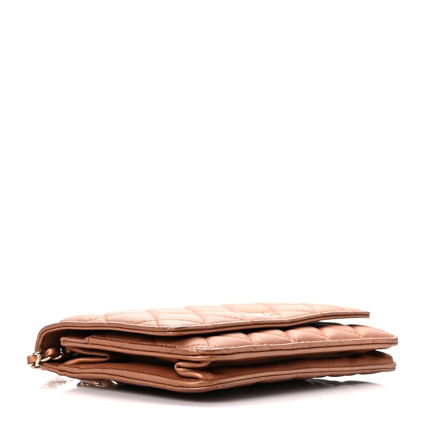 Metallic Lambskin Quilted Wallet On Chain WOC Golden