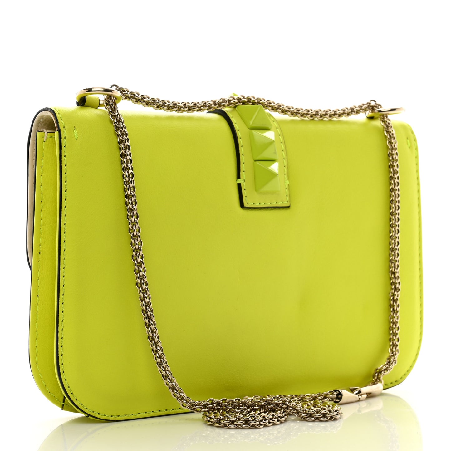 Vitello Medium Glam Lock Rockstud Flap Yellow Fluo Light Ivory