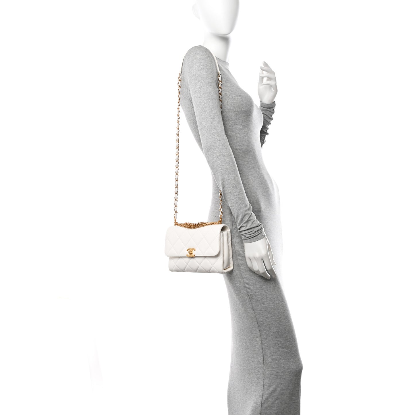 Lambskin Quilted Small CC Crystal Logo Chain Flap White