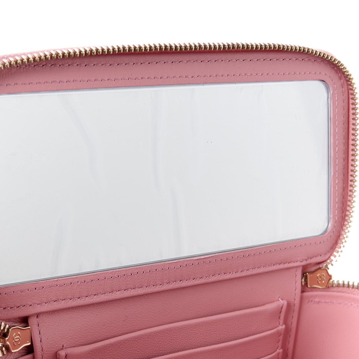 Lambskin Quilted Small Top Handle Vanity Case With Chain Light Pink Light Pink