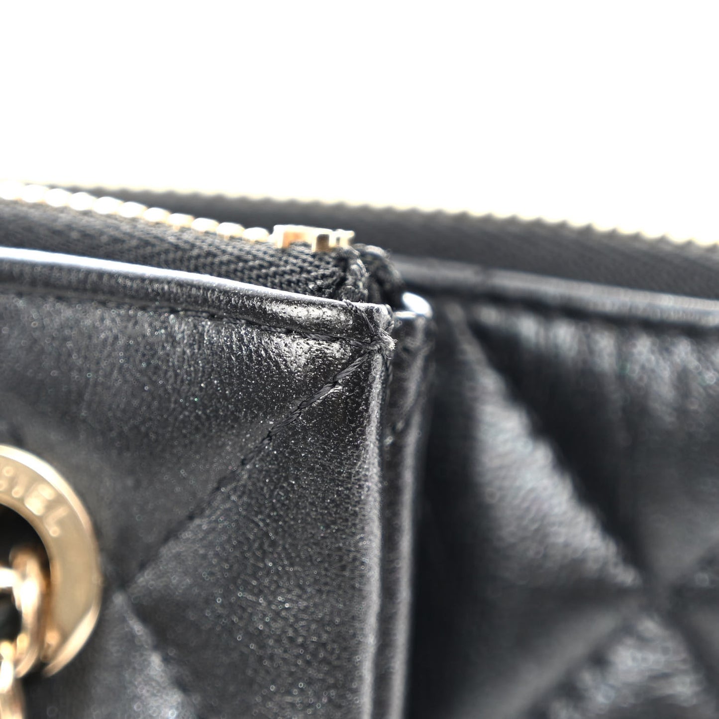 Shiny Lambskin Quilted Medium Double Case With Strap Black