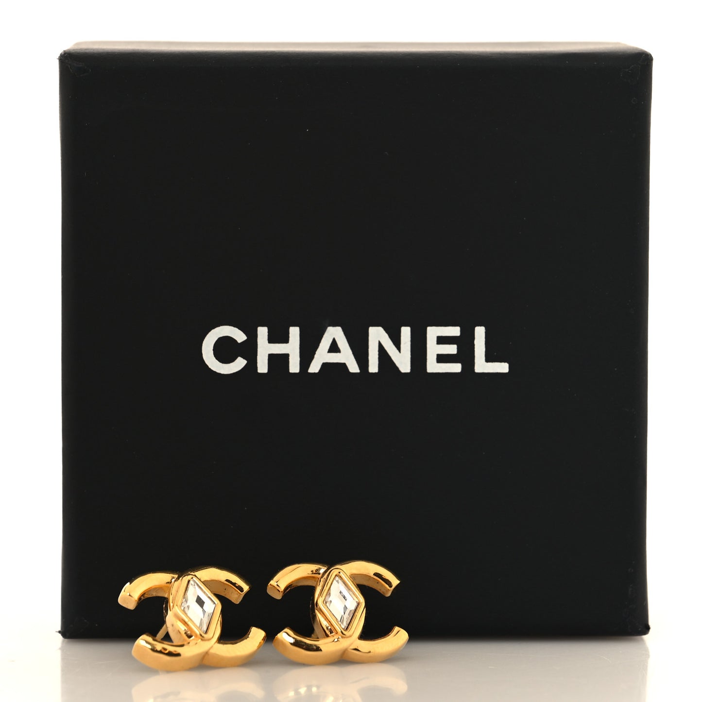 Metal Crystal CC Marquise Earrings Gold