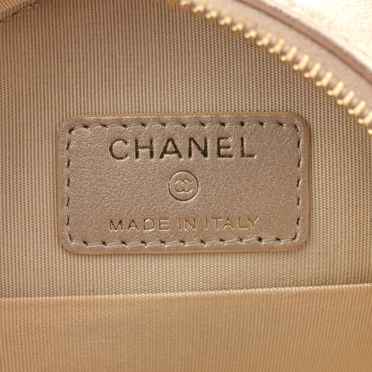 Metallic Lambskin Quilted Chanel 19 Round Clutch With Chain Gold