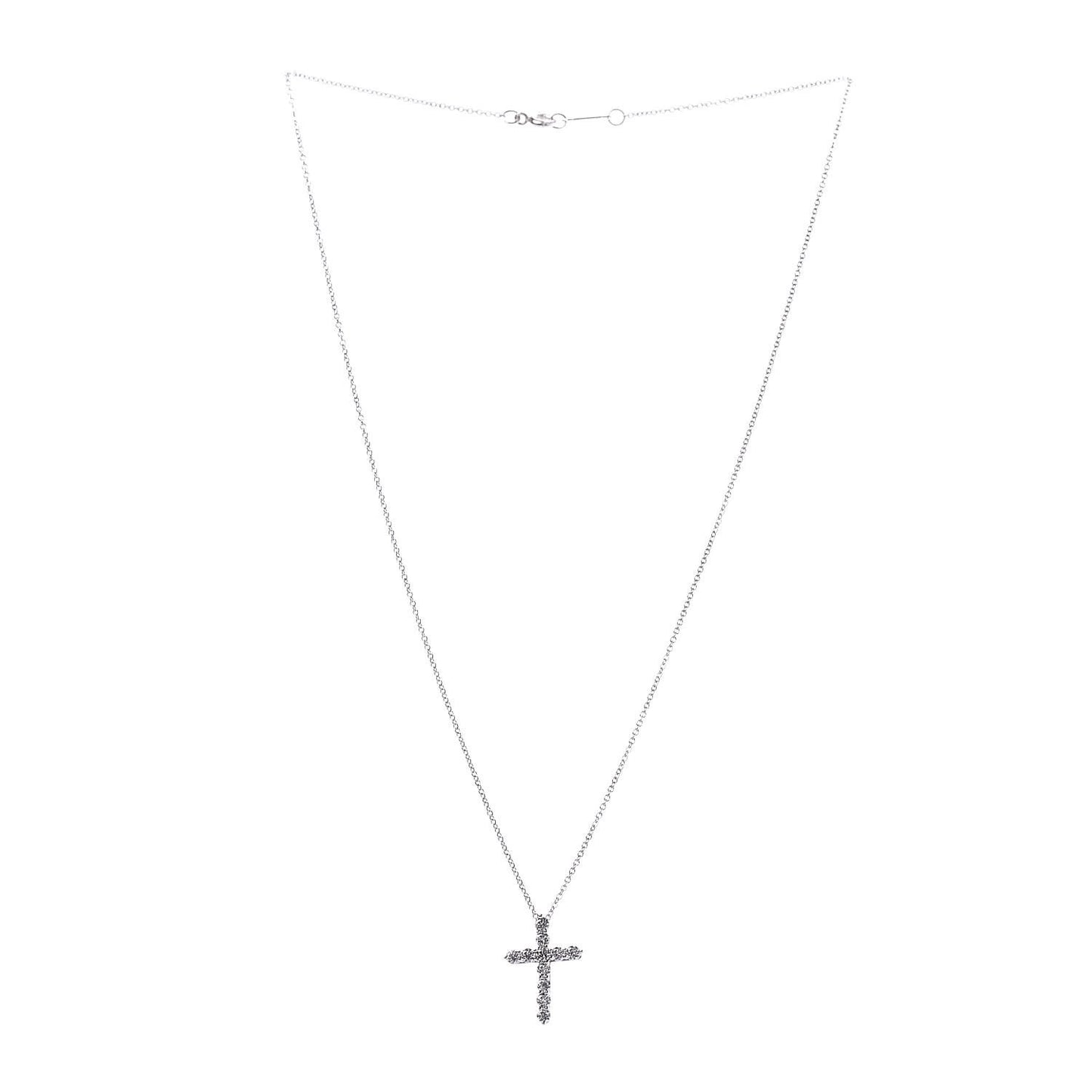 Platinum Diamond Small Cross Pendant Necklace