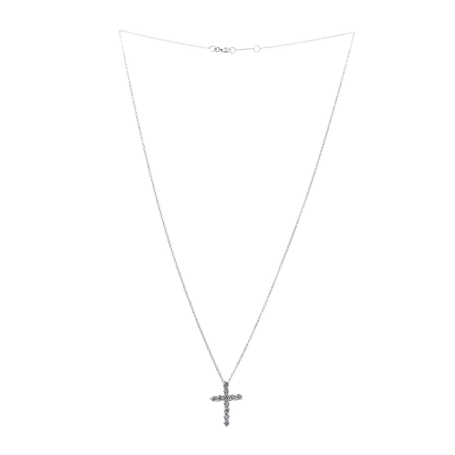 Tiffany Platinum Diamond Small Cross Pendant Necklace 4 of 7