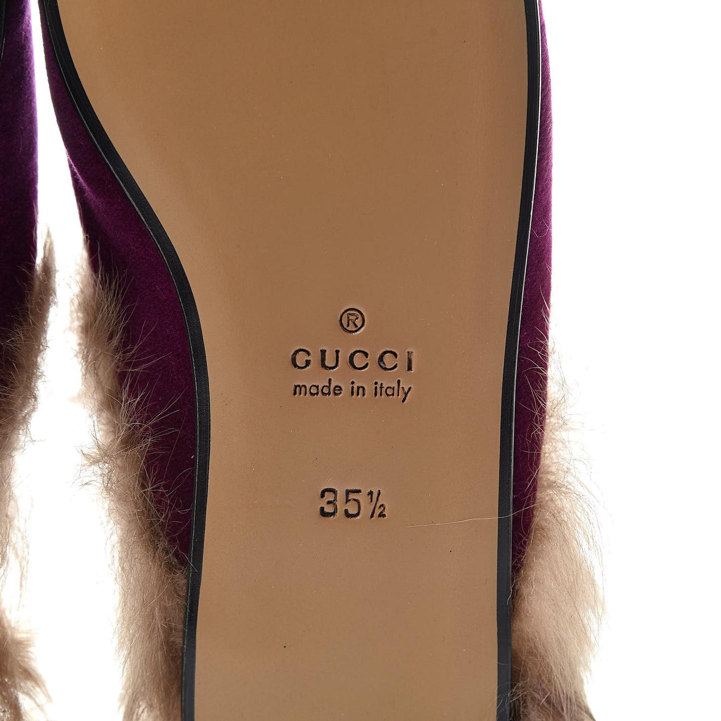 Velvet Fur Womens Princetown Slippers 35.5 Fucsia Violet Cyclamen Natural