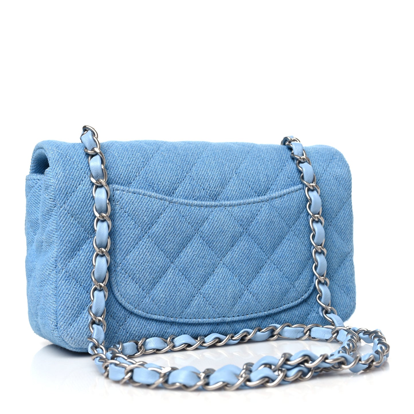 Denim Quilted Mini Rectangular Flap Blue
