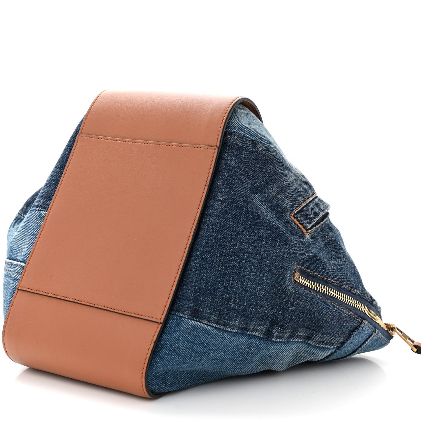 Calfskin Denim Small Hammock Shoulder Bag Blue Tan