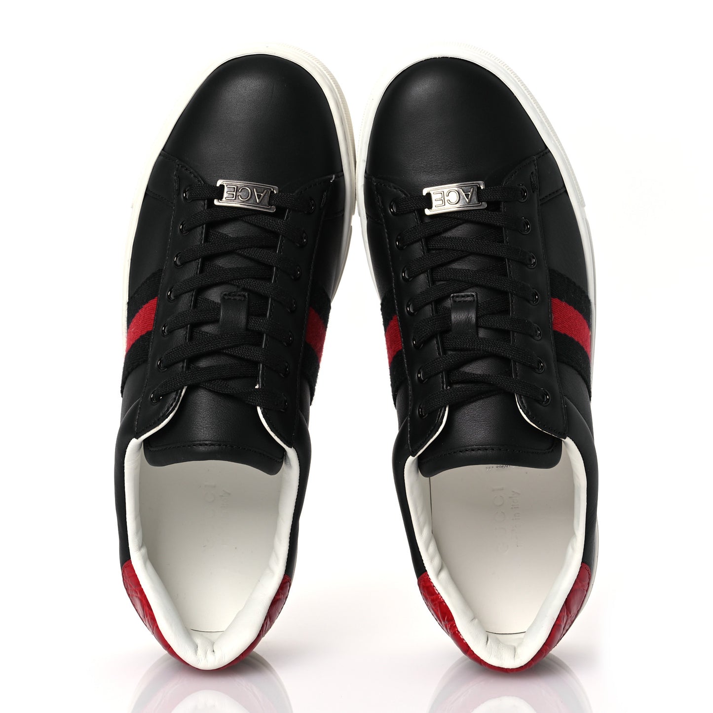 Calfskin Crocodile Web Mens Ace Sneakers 37.5 Black Red