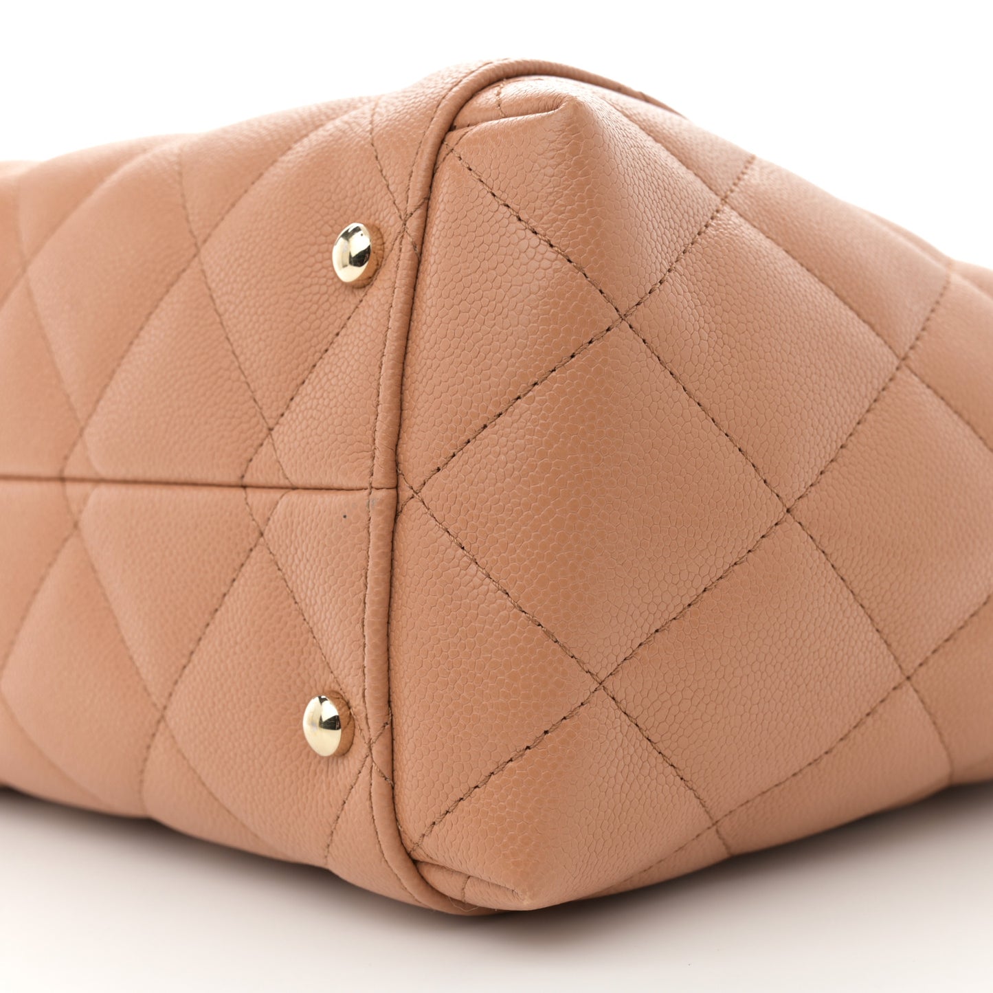 Caviar Quilted Small Shopping Tote Dark Beige