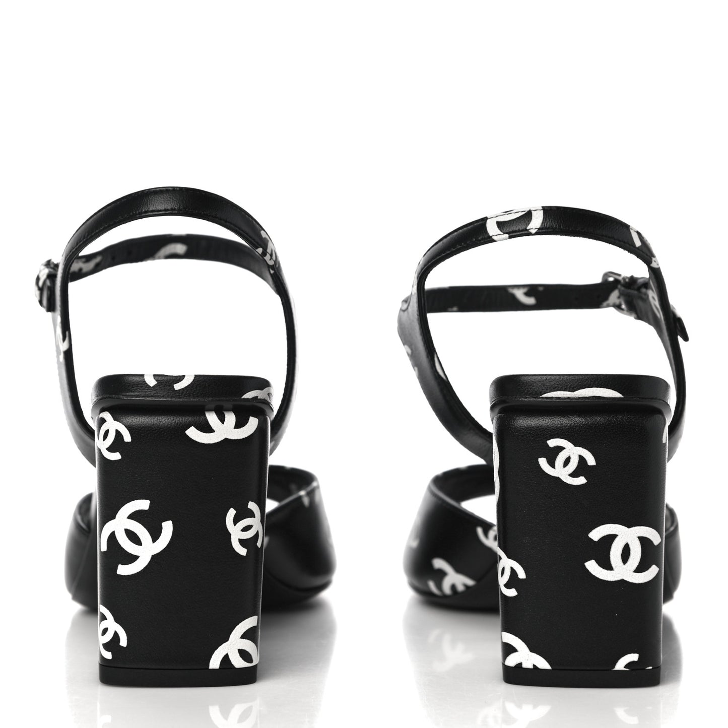 Printed Lambskin CC Sandals 38 Black