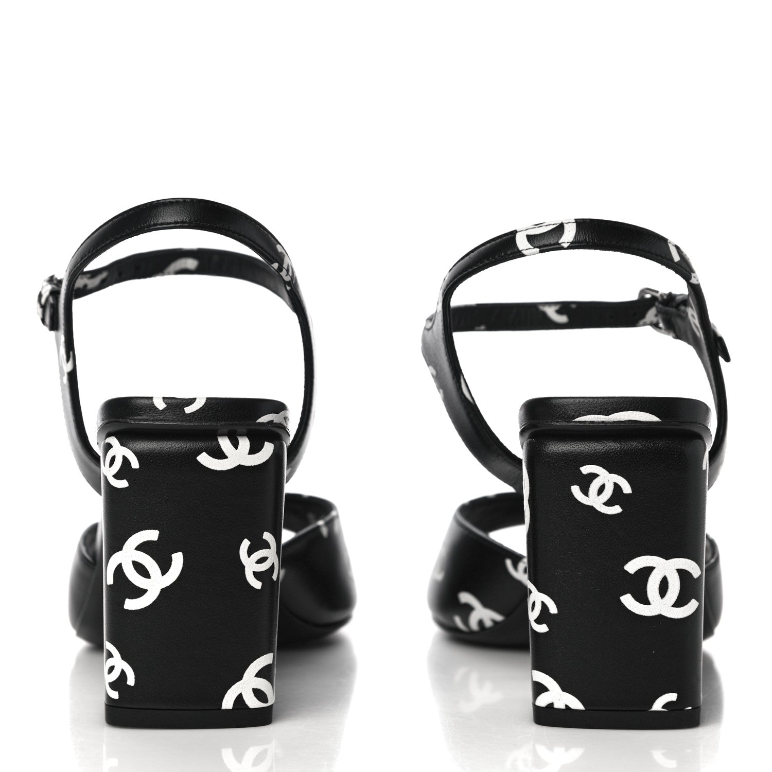 Chanel Printed Lambskin CC Sandals 38 Black 6 of 9