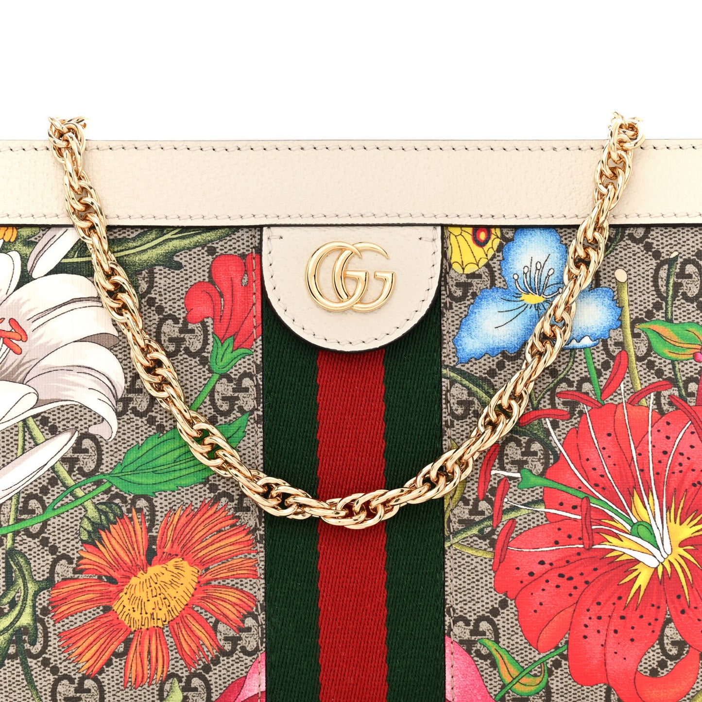 GG Supreme Monogram Flora Web Small Ophidia Chain Shoulder Bag White