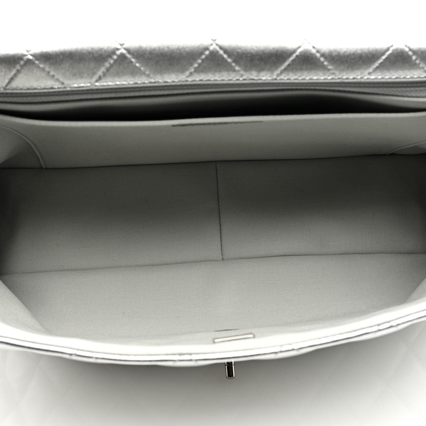 Metallic Lambskin Quilted XXL Travel Flap Bag Silver