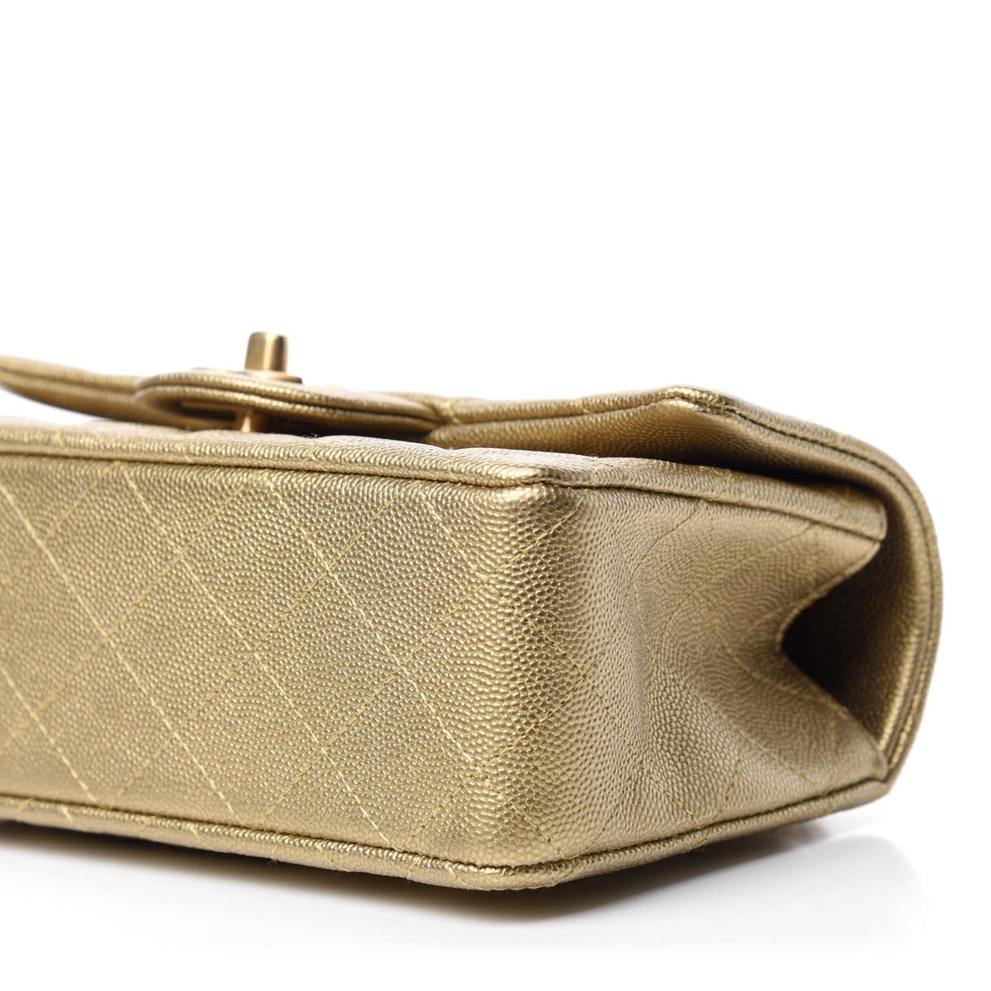 Metallic Caviar Quilted Mini Top Handle Rectangular Flap Gold