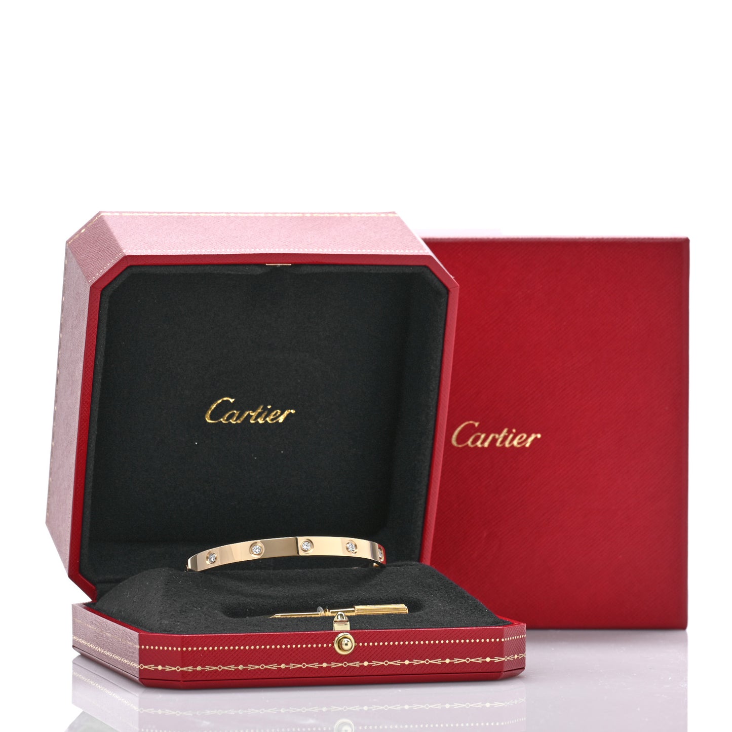 18K Yellow Gold 10 Diamond LOVE Single Screw Bracelet 18