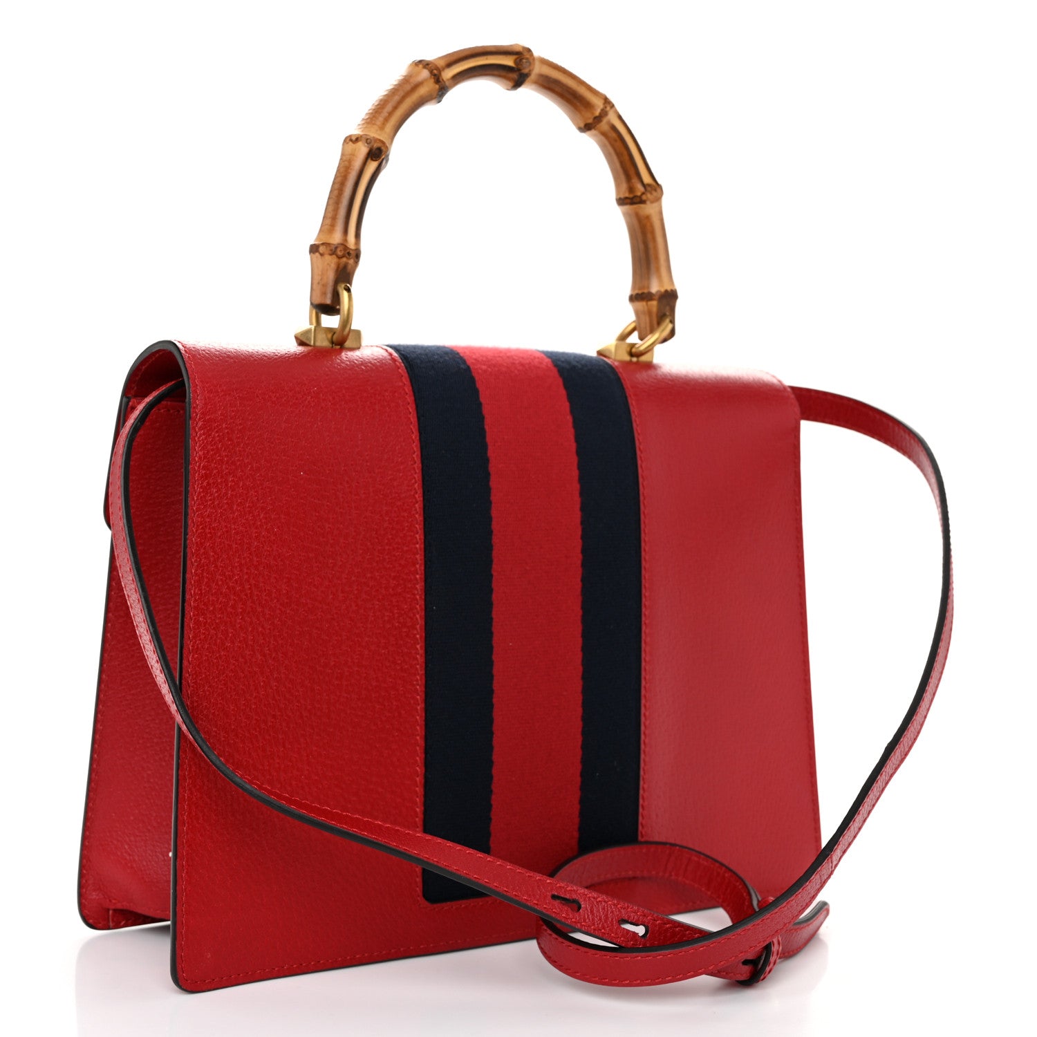 Gucci Calfskin Bamboo Web Medium Falena Moth Top Handle Bag Hibiscus Red 3 of 13