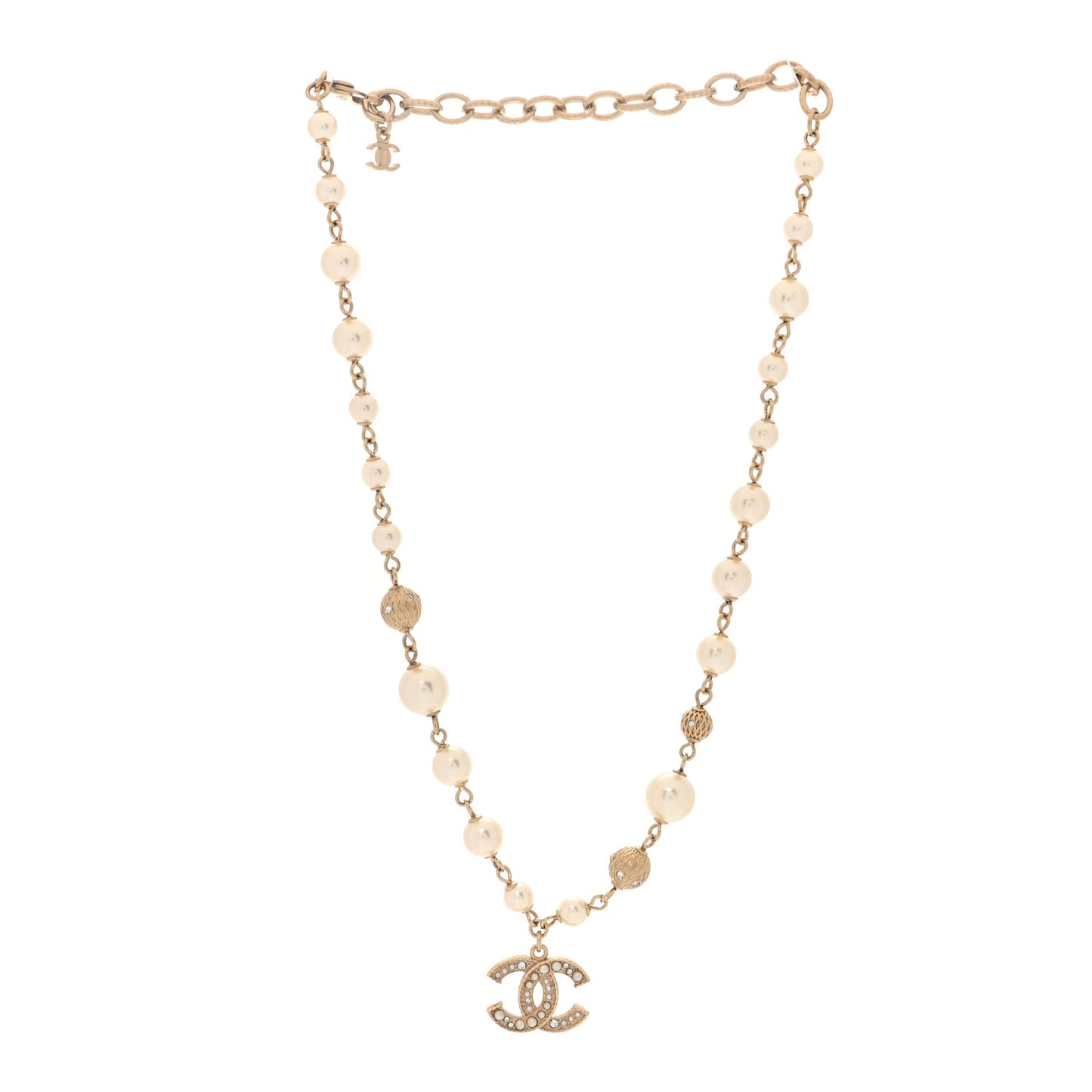 Pearl Crystal CC Necklace Gold