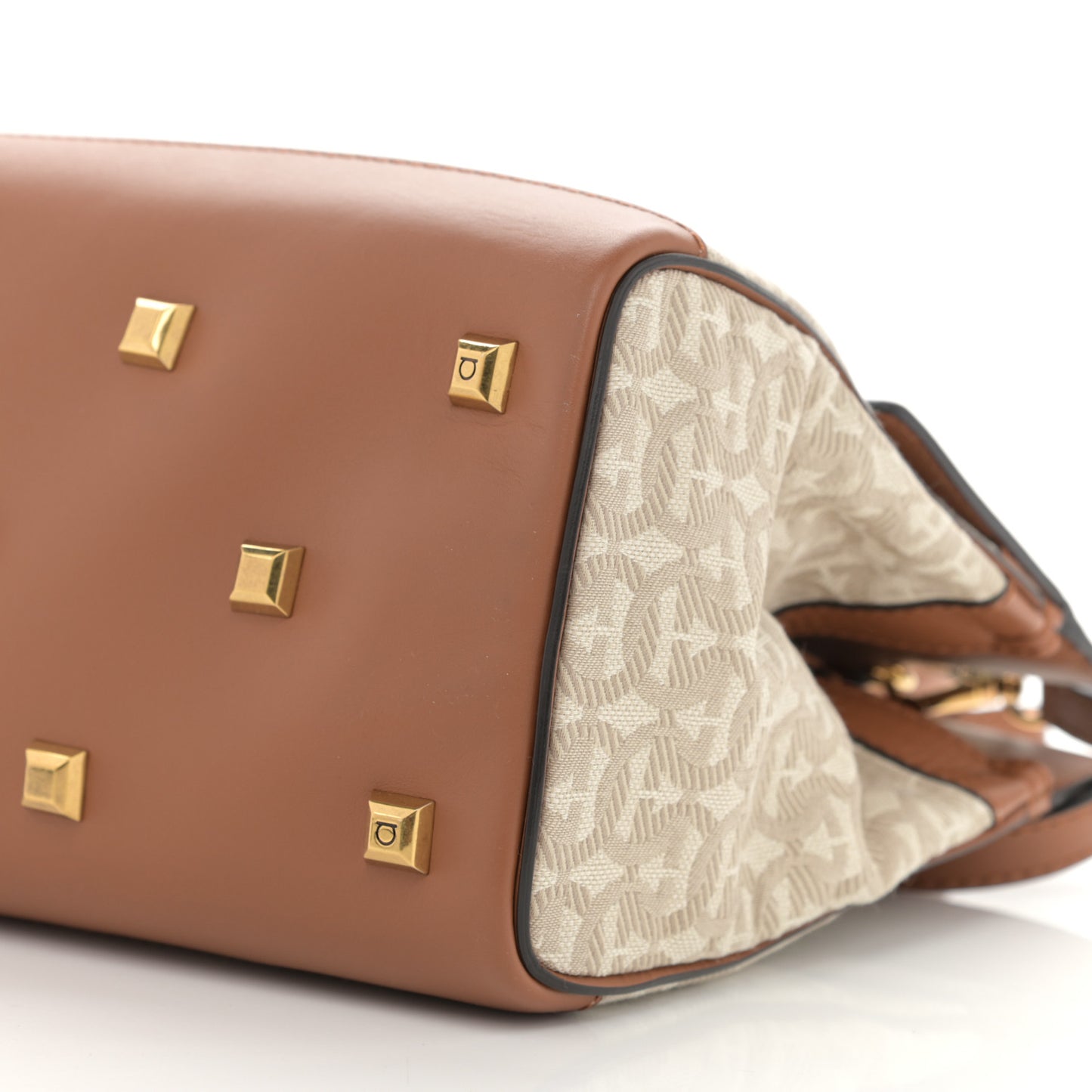 Canvas Calfskin Gancini Medium The Studio Bag Beige Brown