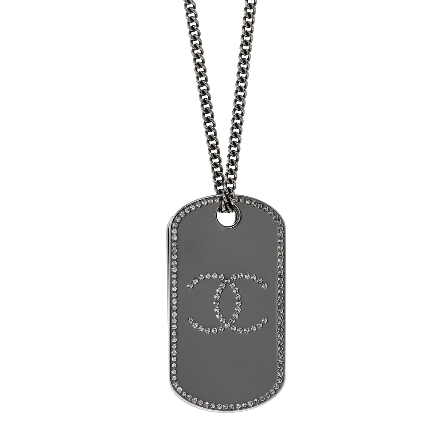 Metal Crystal Ruthenium Dog Tag Charm Necklace Black