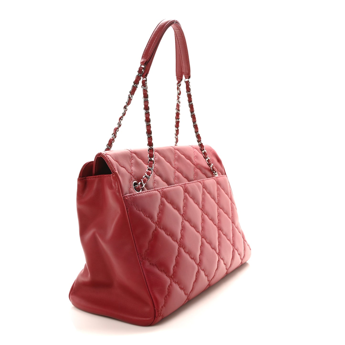 Calfskin Double Stitch Large Hamptons Tote Red