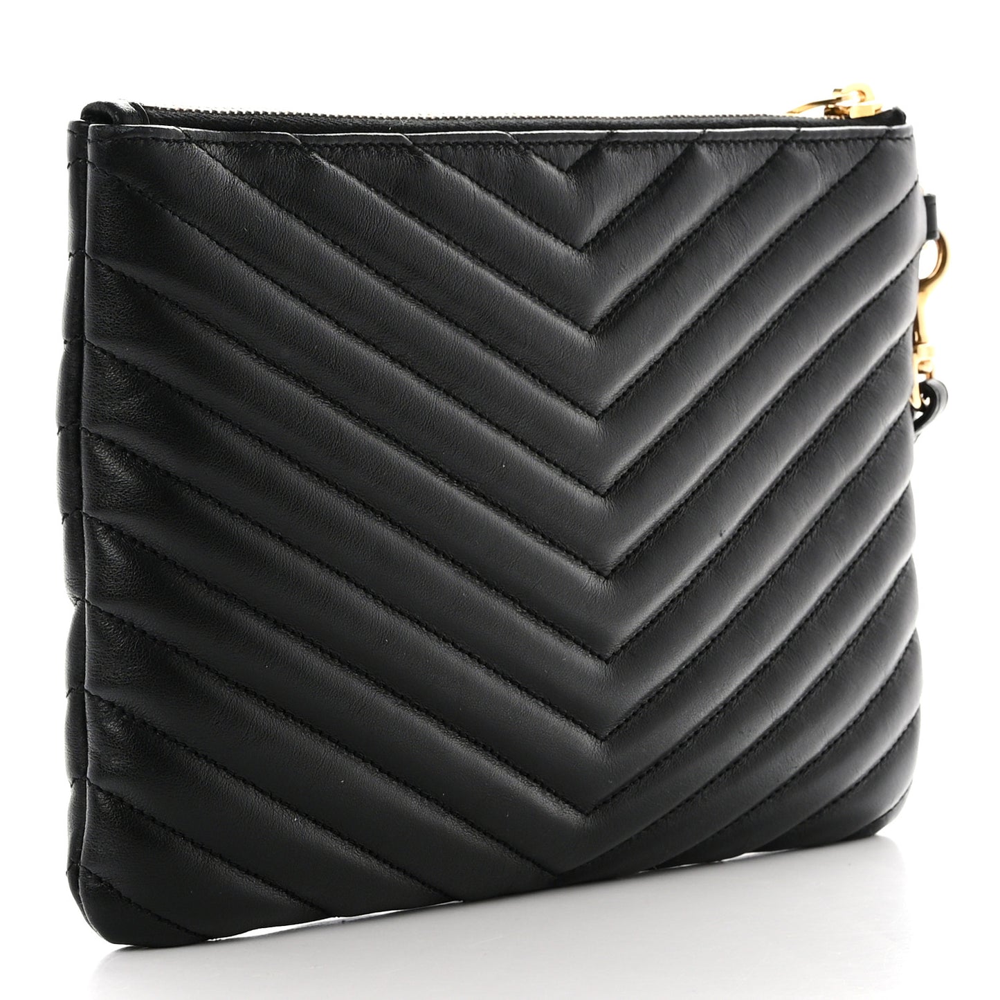 Calfskin Matelasse Chevron Monogram A5 Wristlet Black