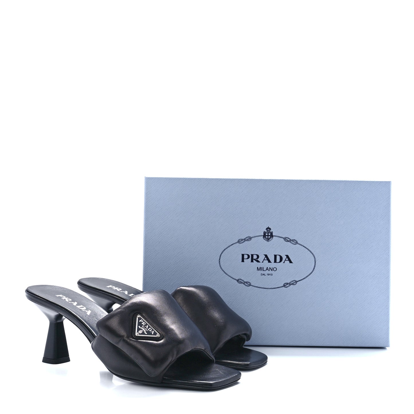 Nappa Soft Padded Metal Triangle Logo 65mm Slide Sandals 41 Black