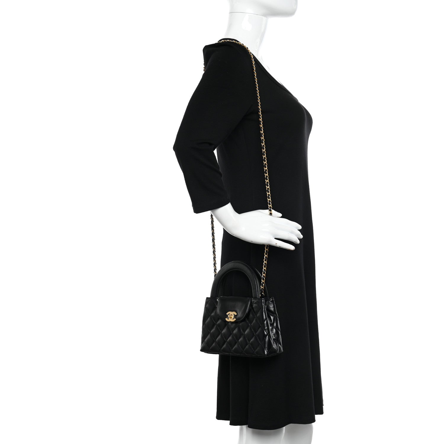 Chanel Shiny Aged Calfskin Quilted Nano Kelly Shopper Black 2 of 10