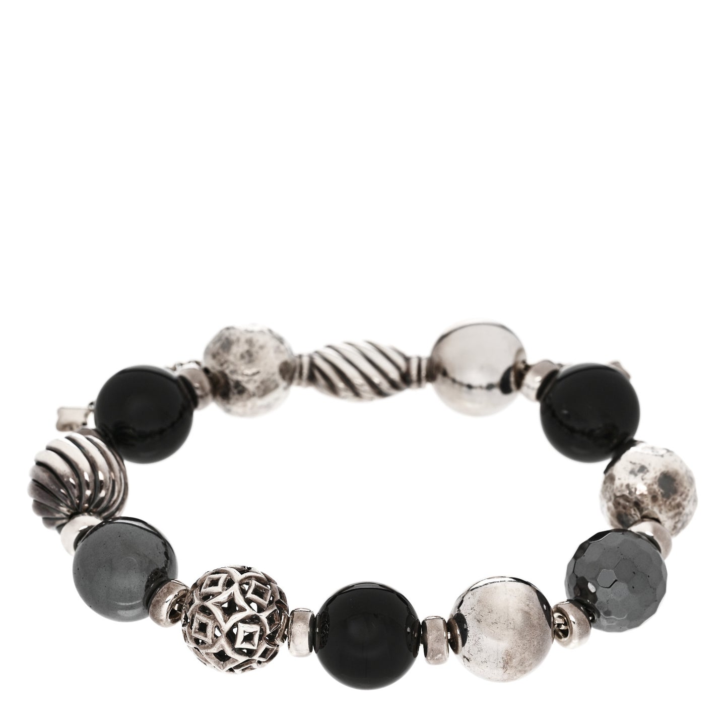 Sterling Silver Black Onyx Hematite 14mm Elements Bead Bracelet