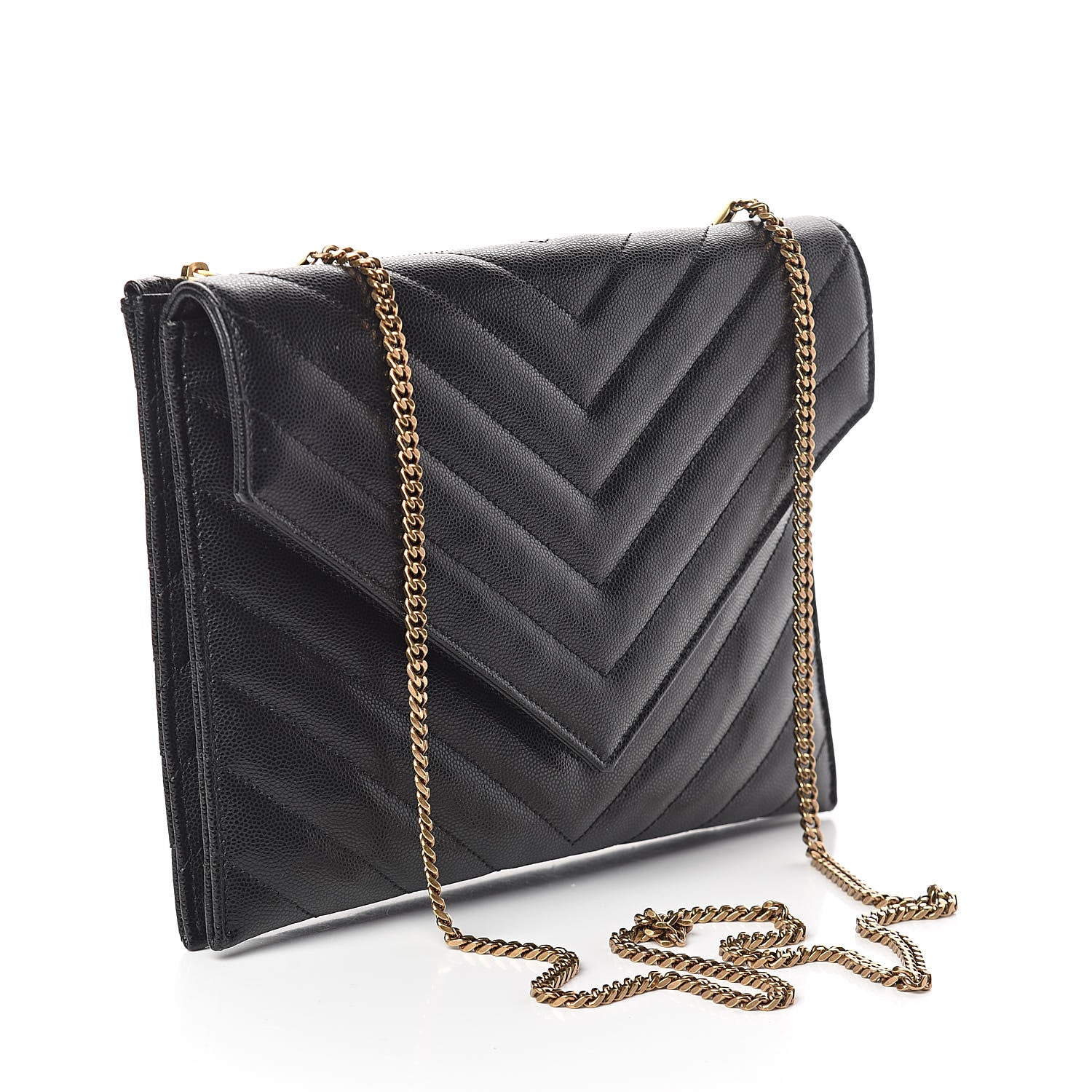 Saint Laurent Grain De Poudre Matelasse Tribeca Chain Wallet Black 3 of 9