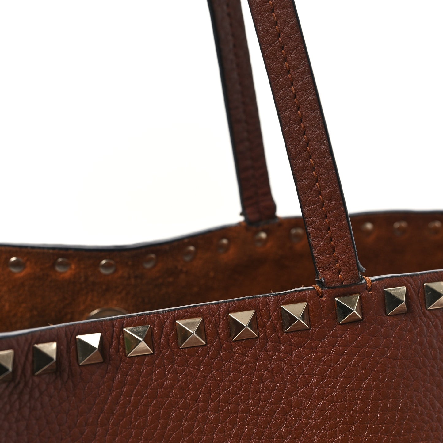 Grained Calfskin Rockstud Shoulder Tote Bright Cognac