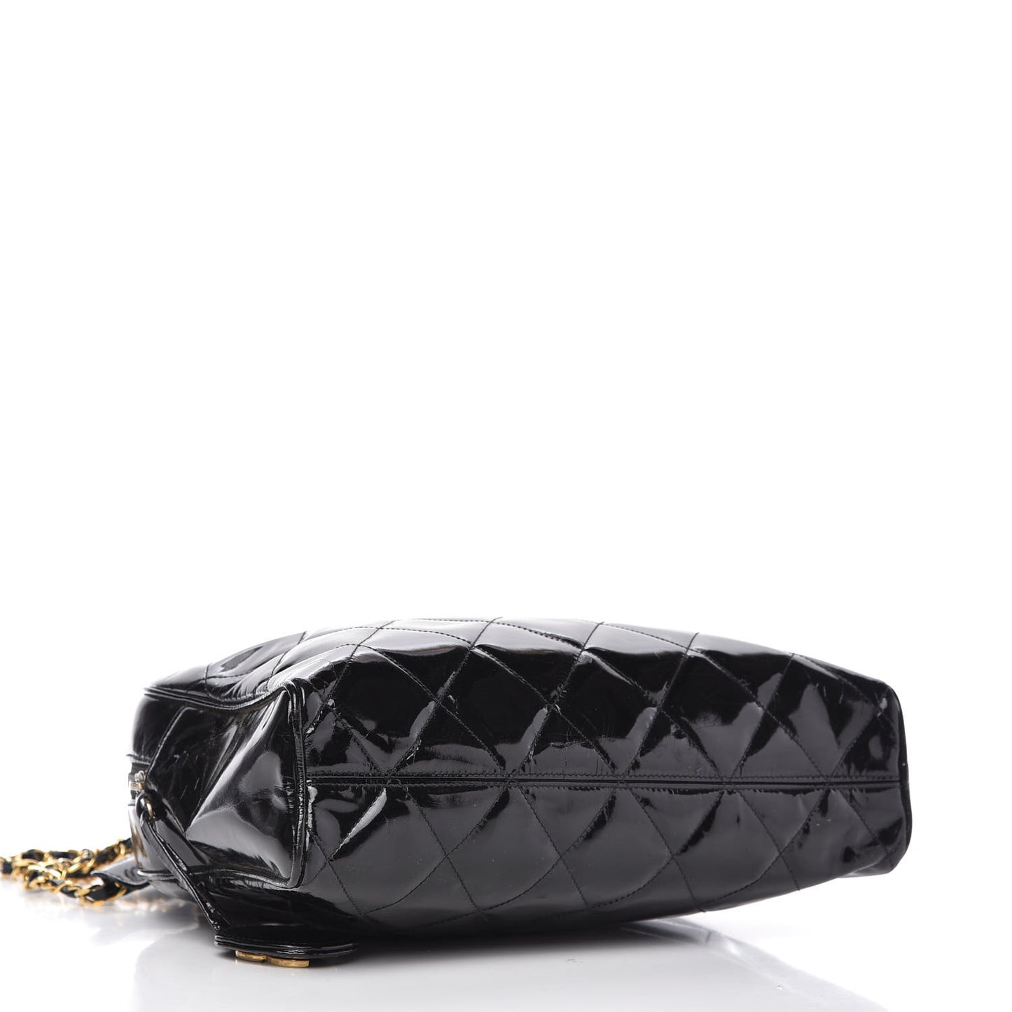 Patent Quilted Shoulder Bag Black
