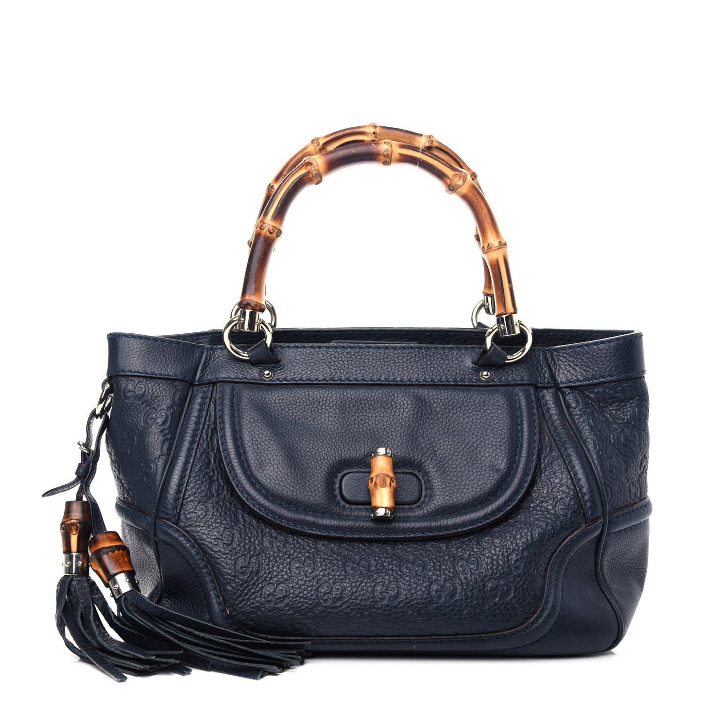 Guccissima Small New Bamboo Tassel Tote Dark Blue