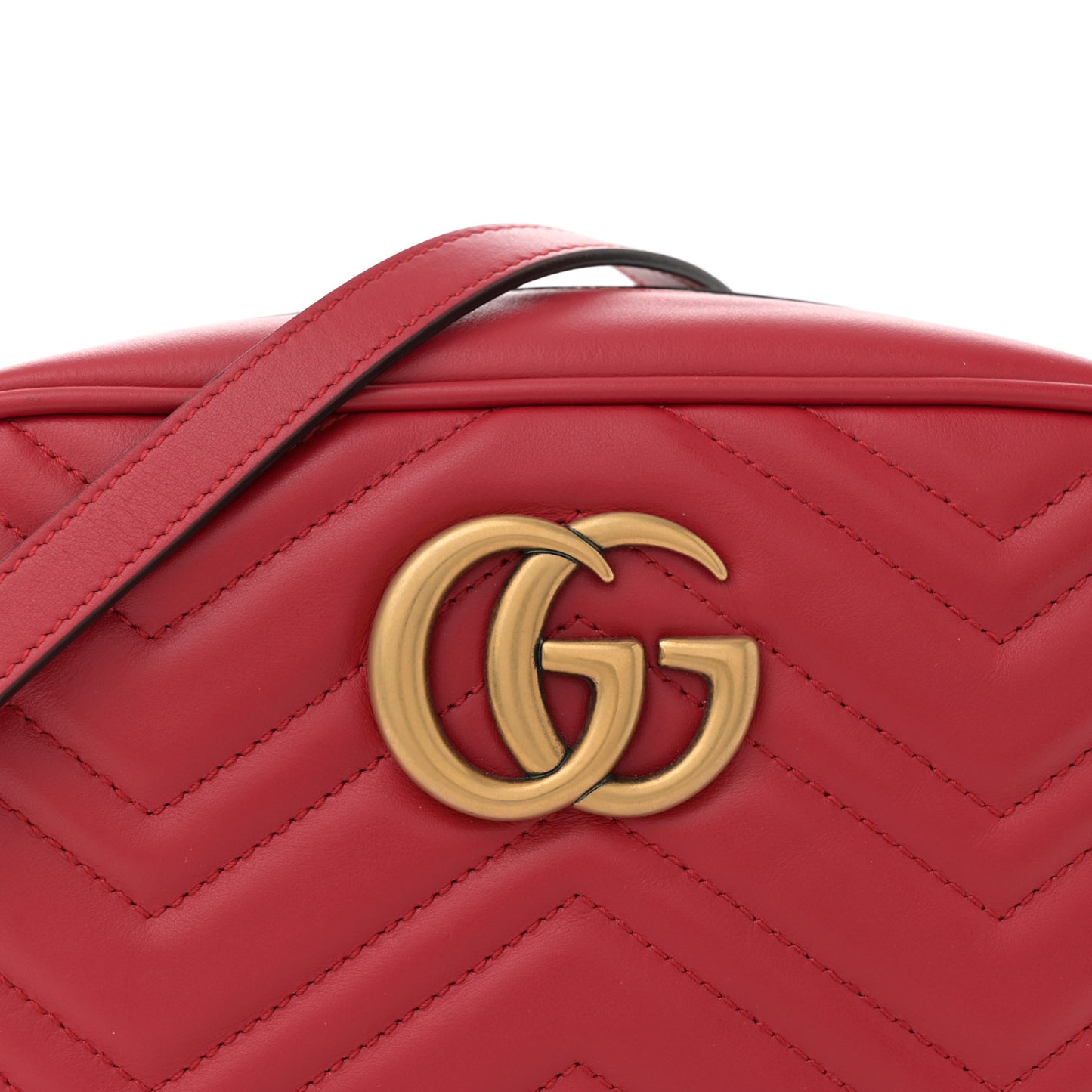 Calfskin Matelasse Small GG Marmont Chain Shoulder Bag Hibiscus Red