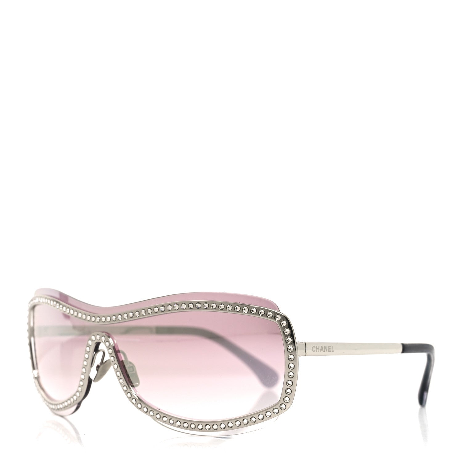 CHANEL広夢様 Chanel Nylon Crystal Mirrored CC Shield Sunglasses 9563-B Pink
