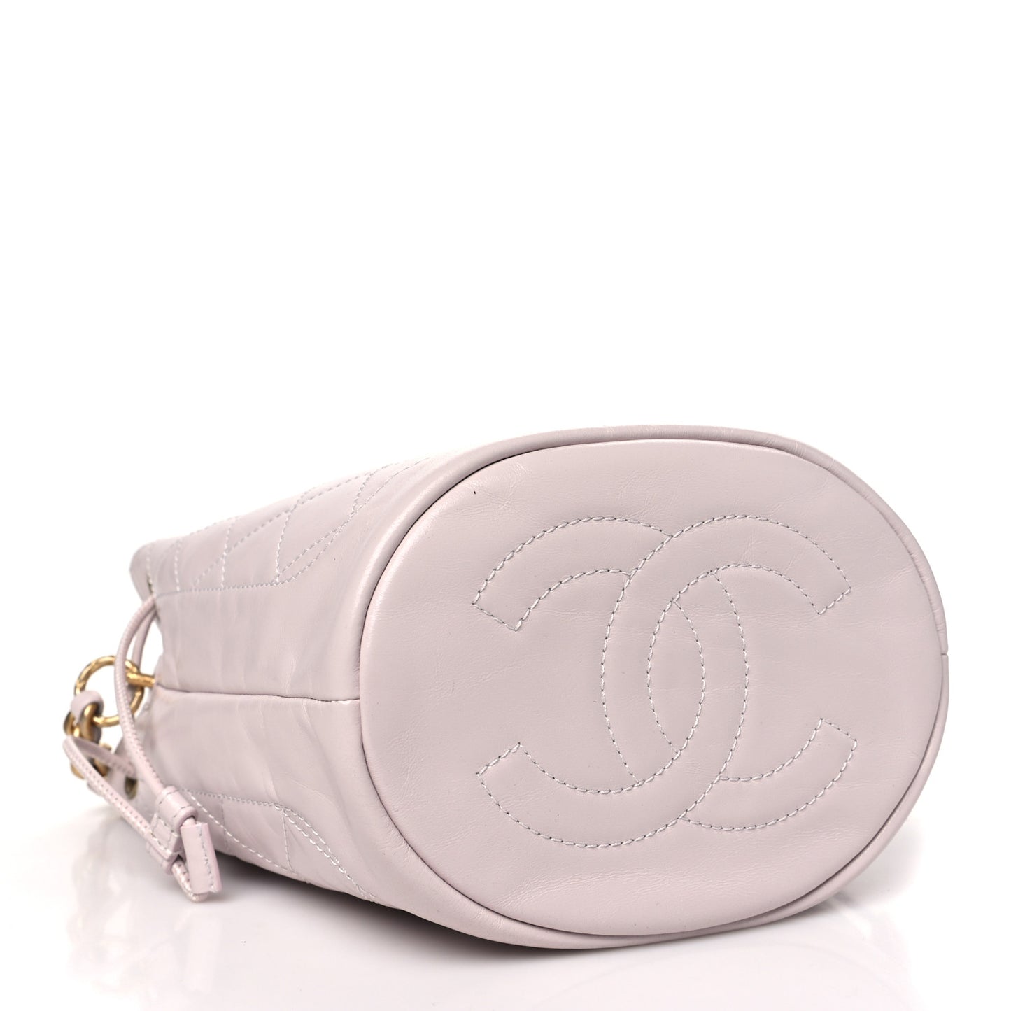 Calfskin Stitched Coco Ring Bucket Drawstring Bag Light Pink