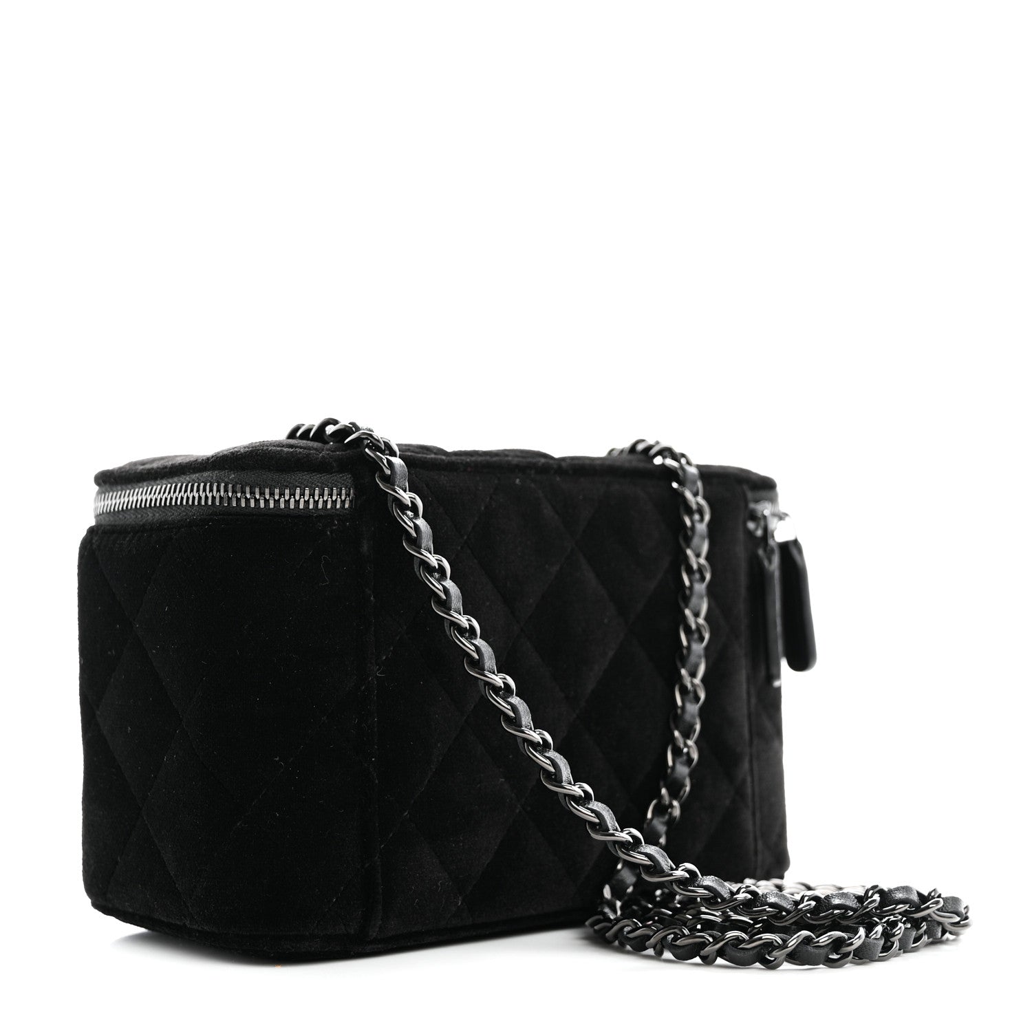 Chanel Velvet Quilted Small Vanity Case With Chain Black 3 of 11