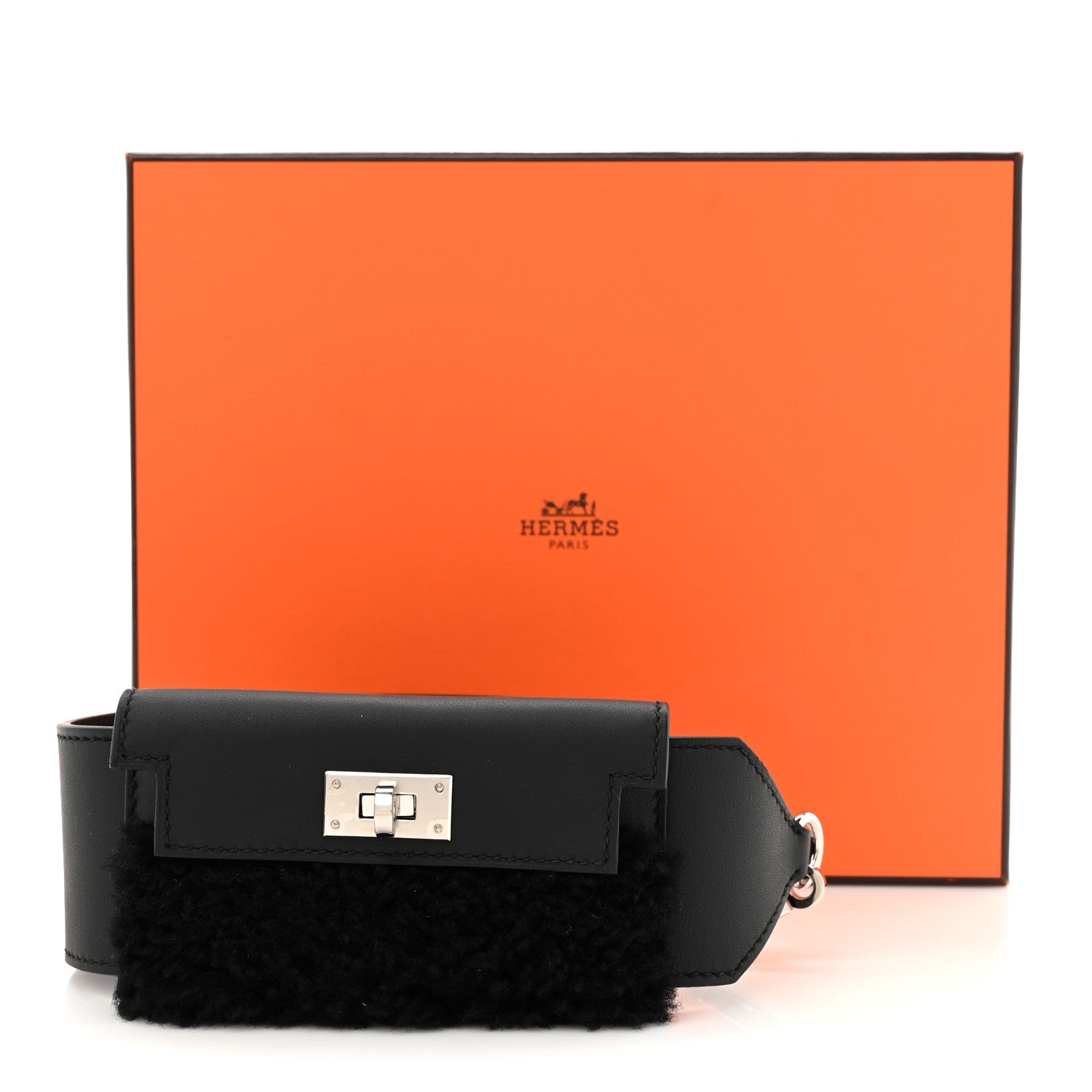Hermes Swift Shearling Pocket Kelly Shoulder Strap Black 6 of 6