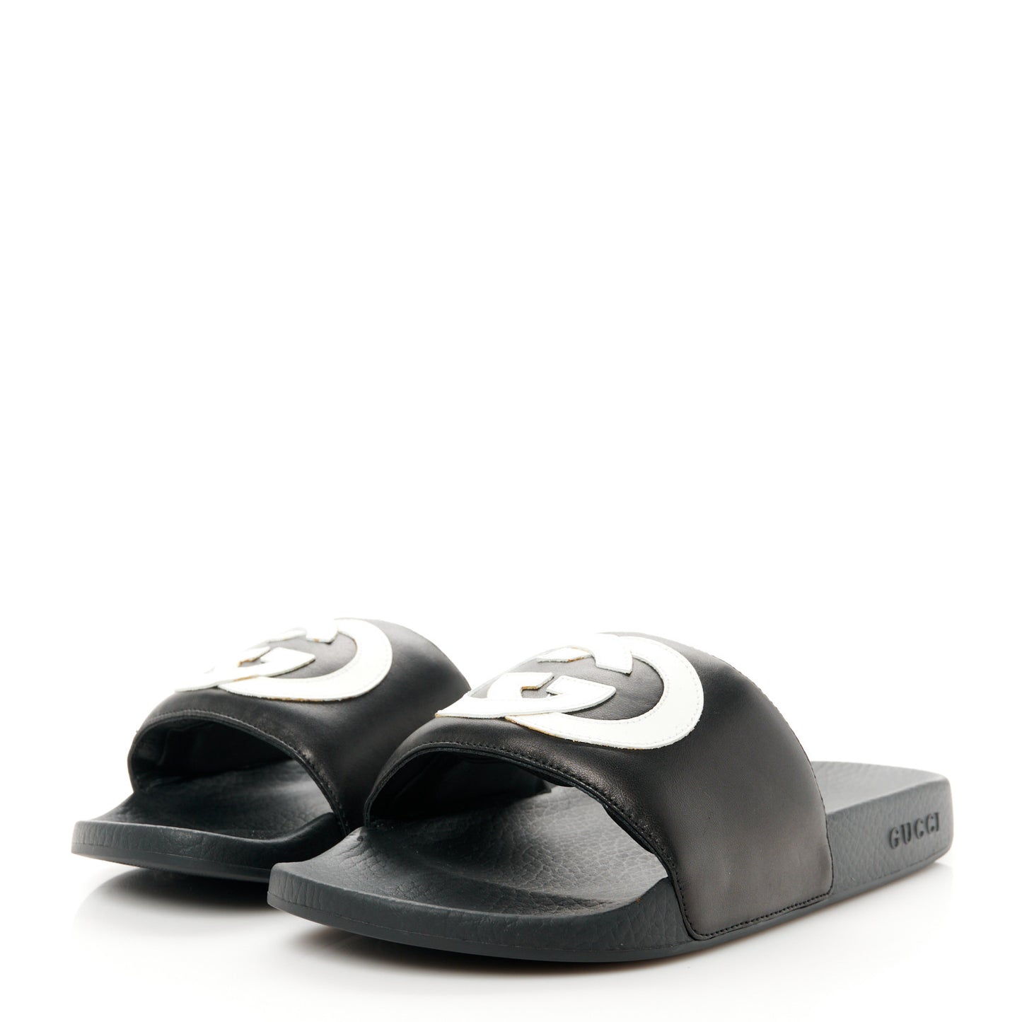 Nappa Miro Soft Calfskin Interlocking G Mens Slide Sandals 6 Black White
