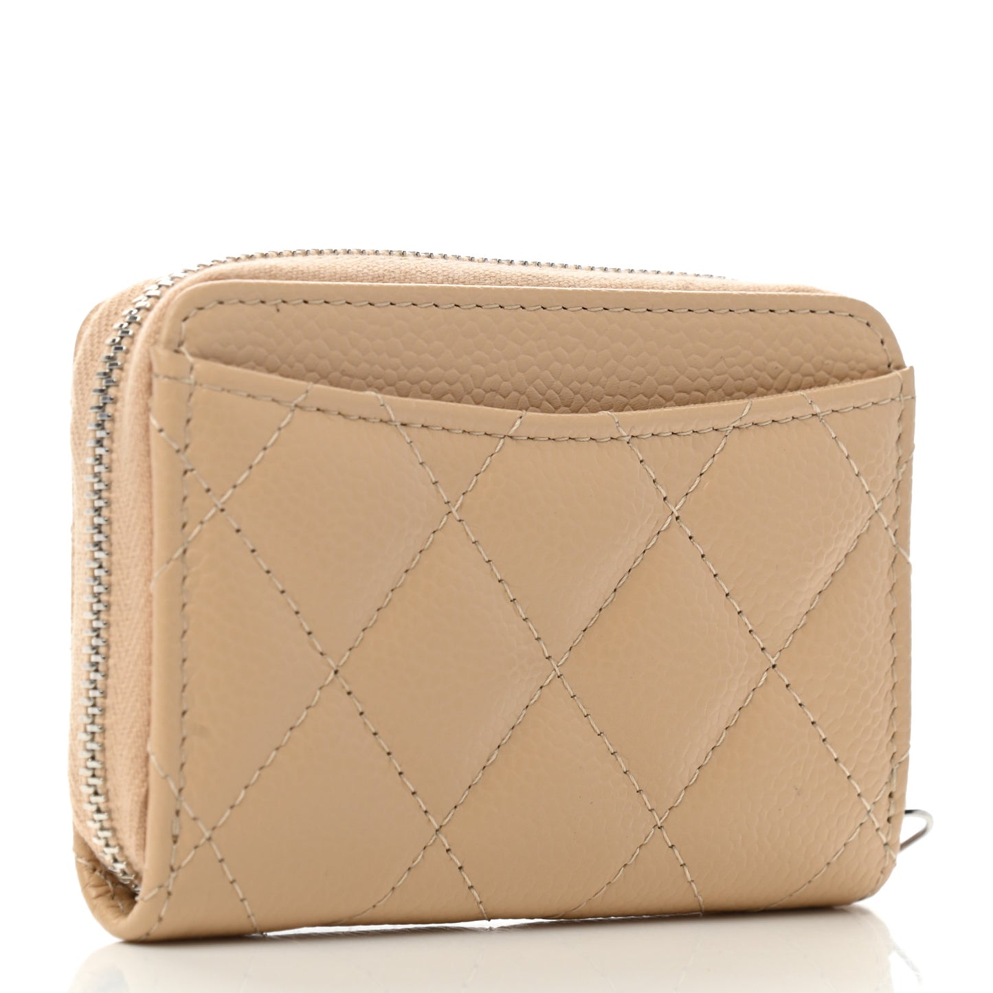 Caviar Quilted Zip Around Coin Purse Beige